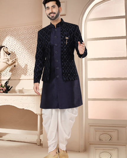 Navy Blue Designer Semi Indo Western