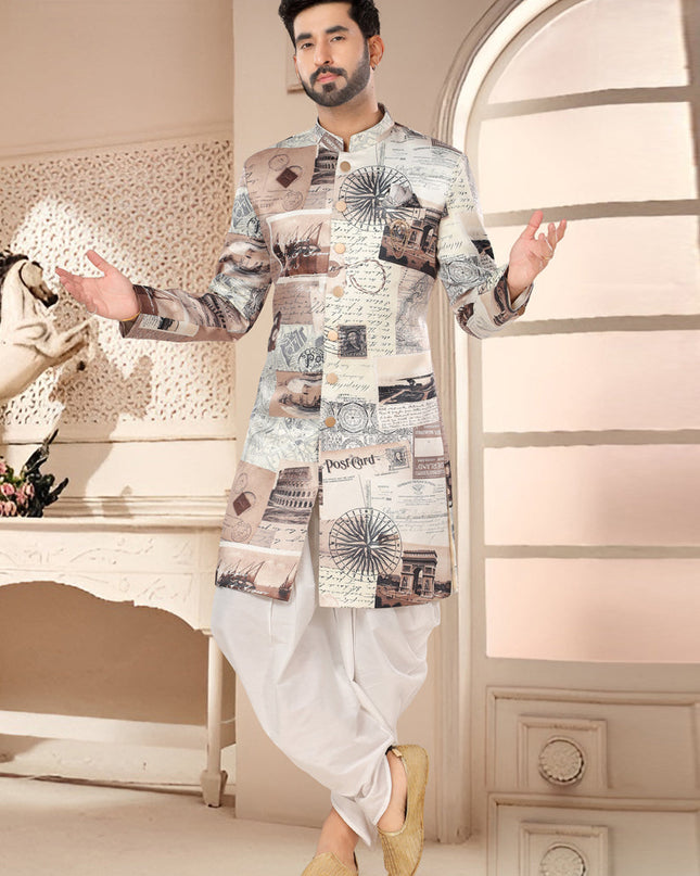 Beige Designer Semi Indo Western