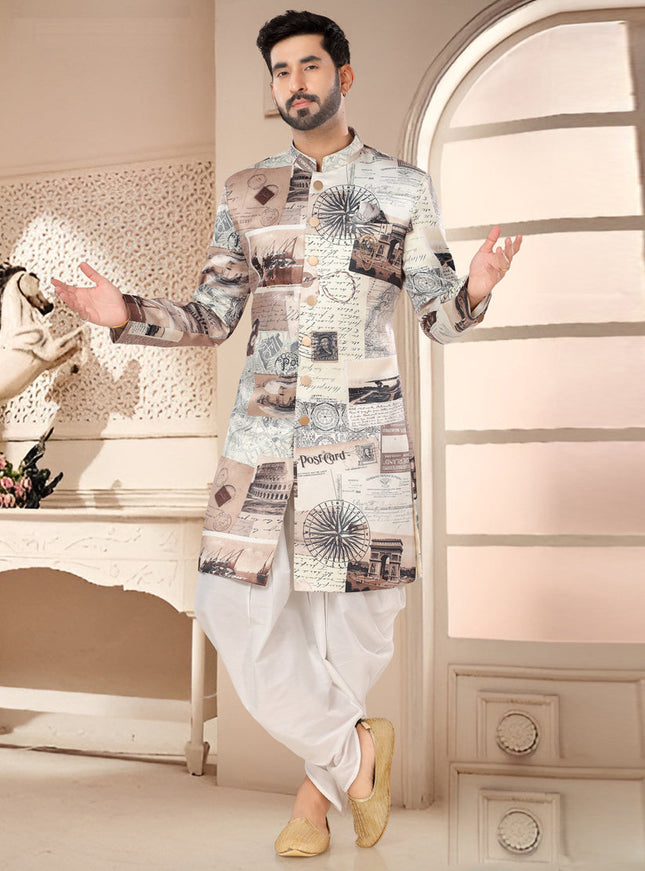 Beige Designer Semi Indo Western