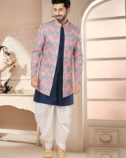 Navy Blue Designer Semi Indo Western