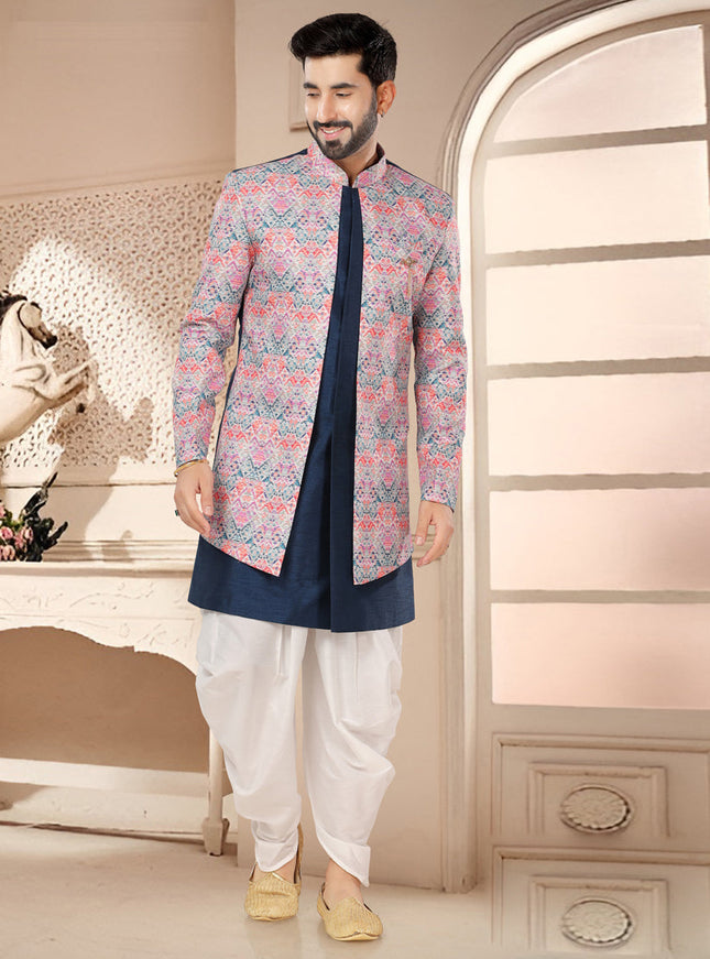 Navy Blue Designer Semi Indo Western
