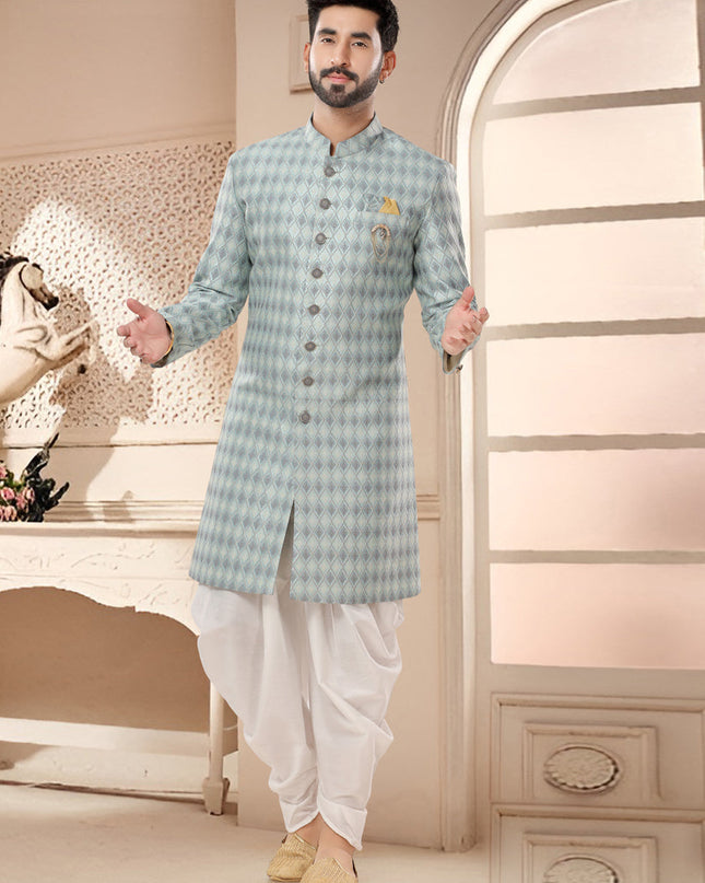 Light Blue Designer Semi Indo Western