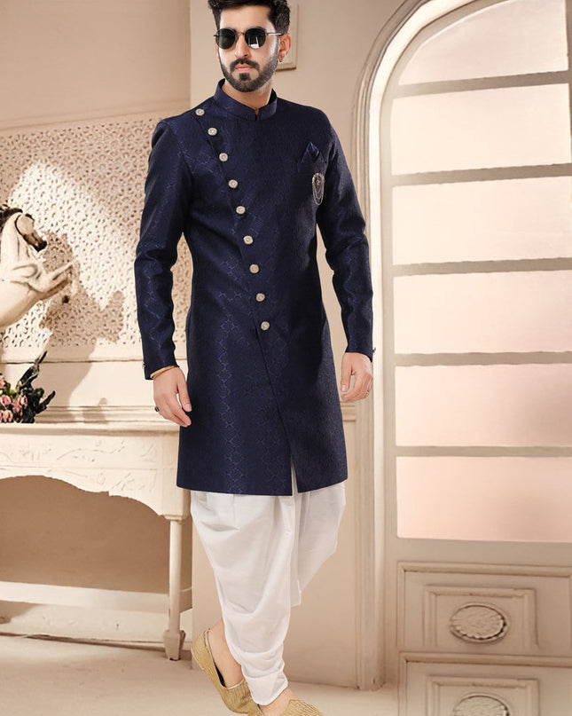 Navy Blue Designer Semi Indo Western
