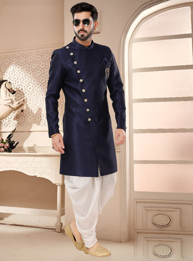Navy Blue Designer Semi Indo Western