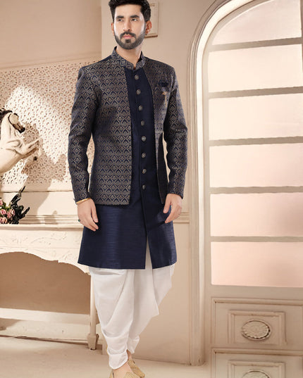 Navy Blue Designer Semi Indo Western