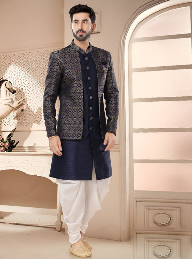 Navy Blue Designer Semi Indo Western