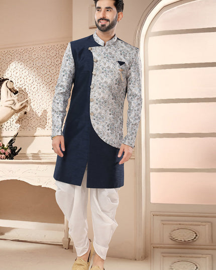 Navy Blue Designer Semi Indo Western