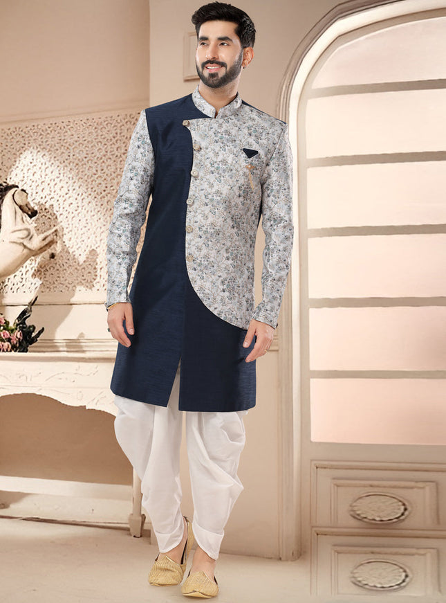 Navy Blue Designer Semi Indo Western
