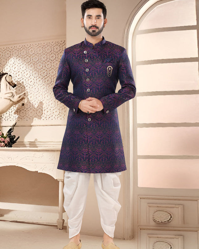 Navy Blue Designer Semi Indo Western