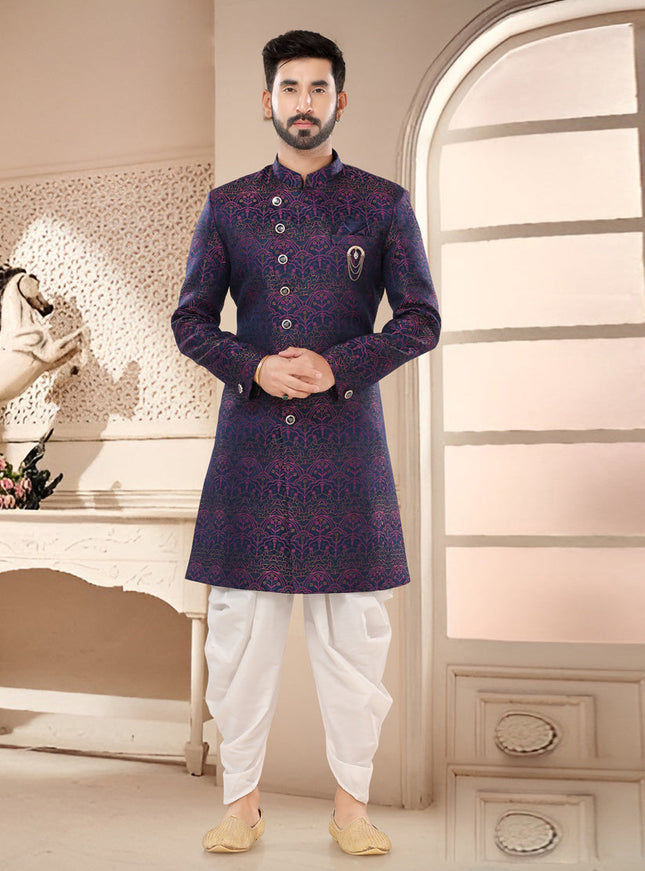 Navy Blue Designer Semi Indo Western