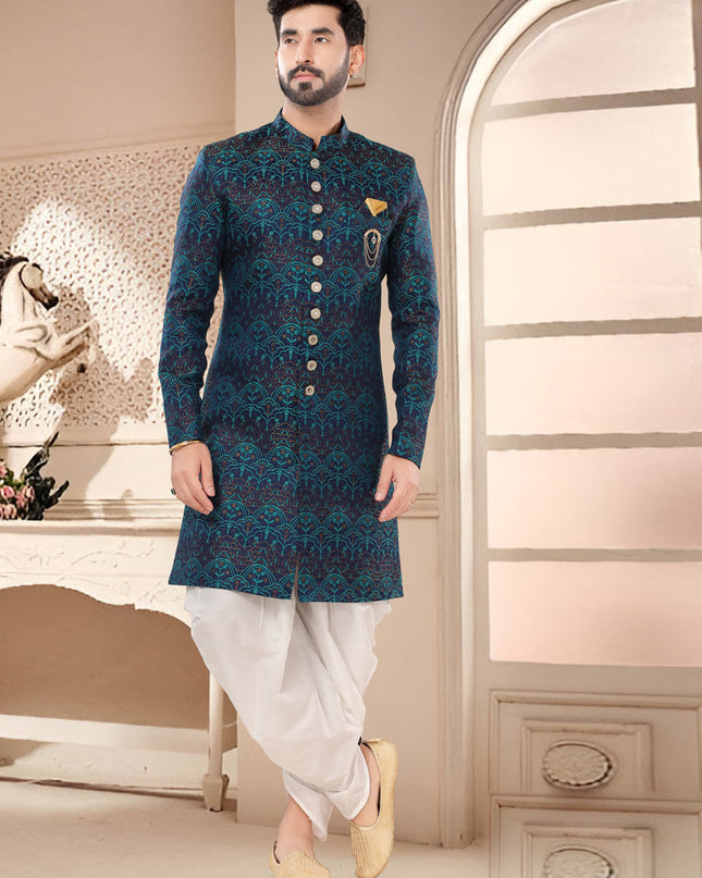Navy Blue Designer Semi Indo Western