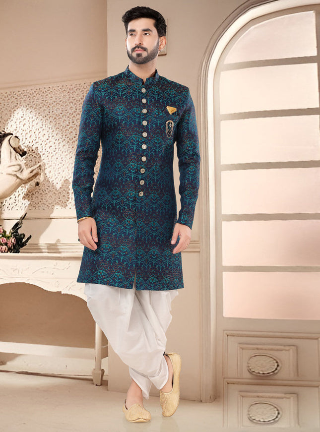 Navy Blue Designer Semi Indo Western