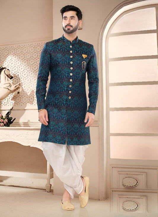 Navy Blue Designer Semi Indo Western