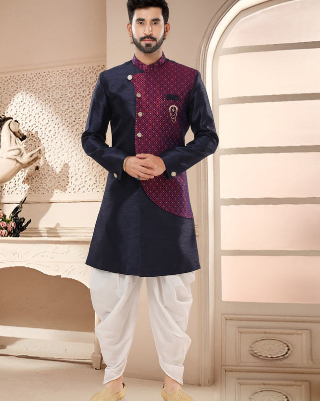 Navy Blue Designer Semi Indo Western