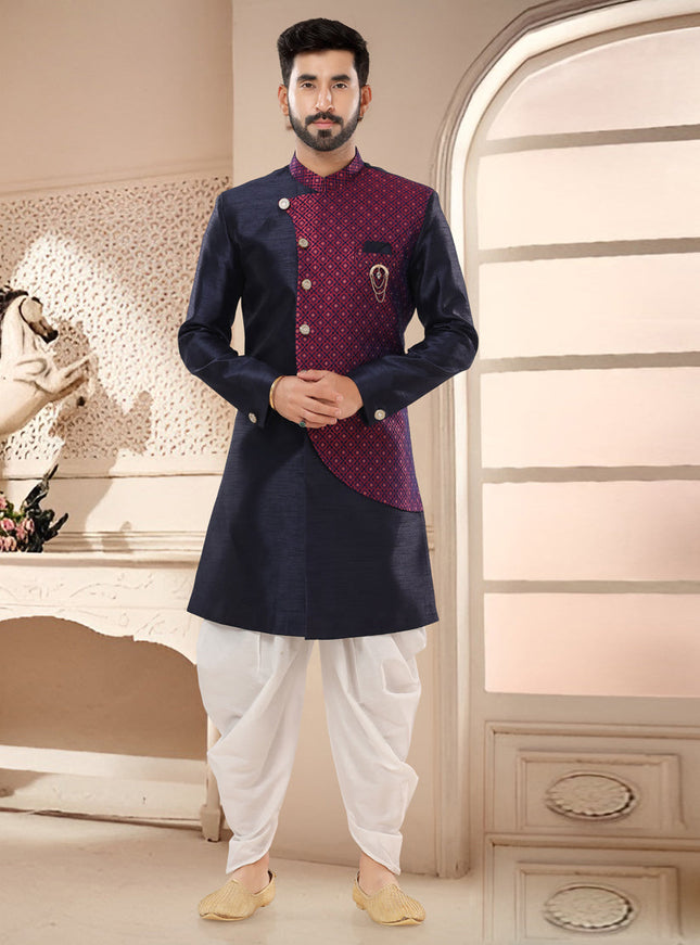 Navy Blue Designer Semi Indo Western