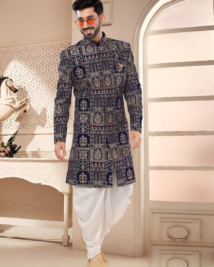 Navy Blue Designer Semi Indo Western
