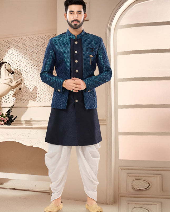 Navy Blue Designer Semi Indo Western