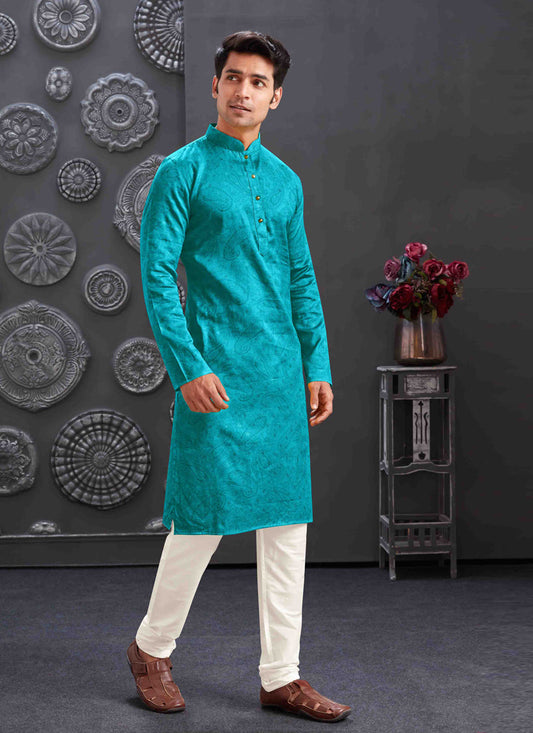 Firozi Polyester Printed Kurta Pajama Set