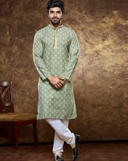 Sage Green Cotton Printed Kurta Pajama Set