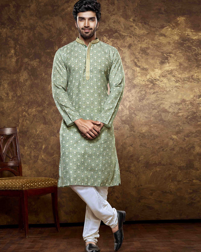 Sage Green Cotton Printed Kurta Pajama Set