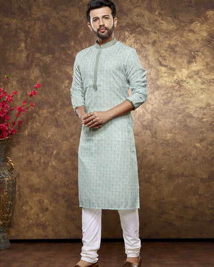 Ice Mint Cotton Printed Kurta Pajama Set
