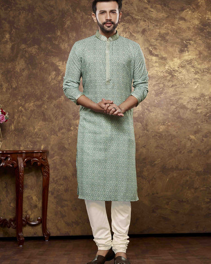 Sage Green Cotton Printed Kurta Pajama Set