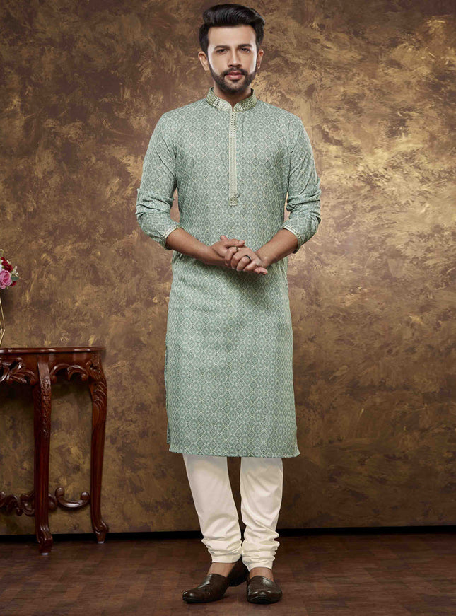 Sage Green Cotton Printed Kurta Pajama Set