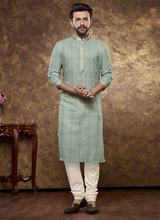 Sage Green Cotton Printed Kurta Pajama Set