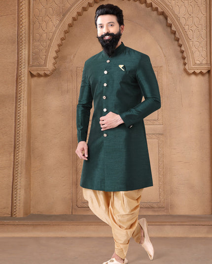 Green Silk Wedding Wear Mens Indo Western