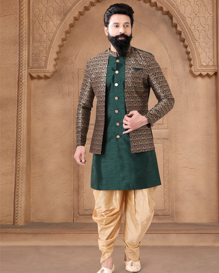 Green Silk Wedding Wear Mens Indo Western