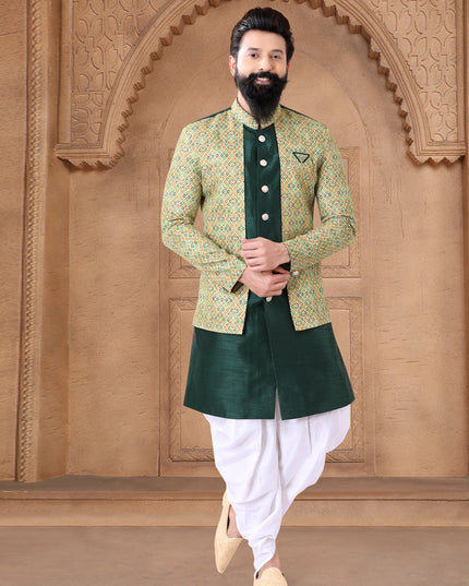 Bottle Green Silk Wedding Wear Mens Indo Western