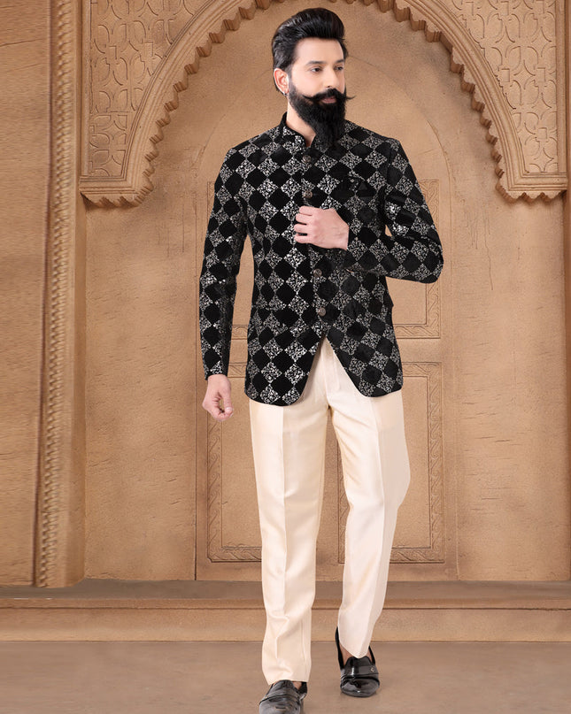 Black Velvet Jodhpuri Suit