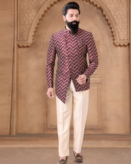 Scarlet Red Jacquard Jodhpuri Suit