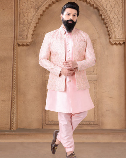 Pink Silk Mens Indo Western