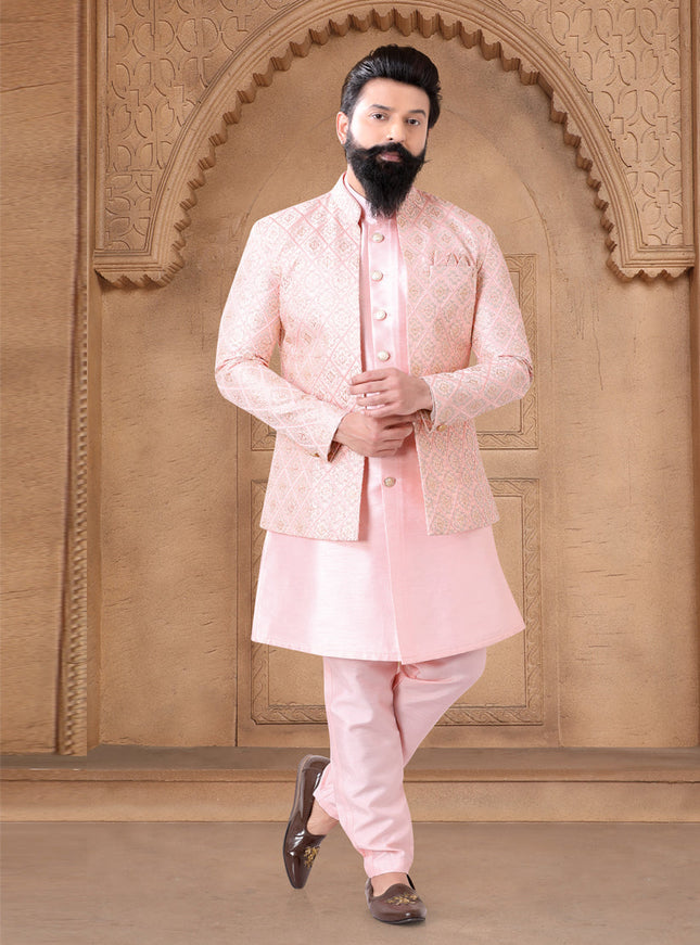 Pink Silk Mens Indo Western