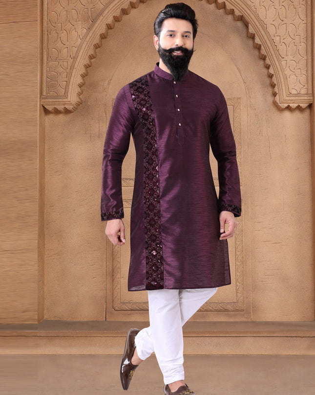 Purple Silk Mens Kurta Pajama Set