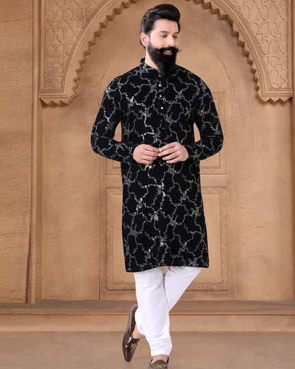 Black Velvet Mens Kurta Pajama Set