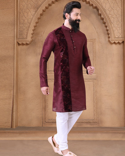 Maroon Silk Mens Kurta Pajama Set