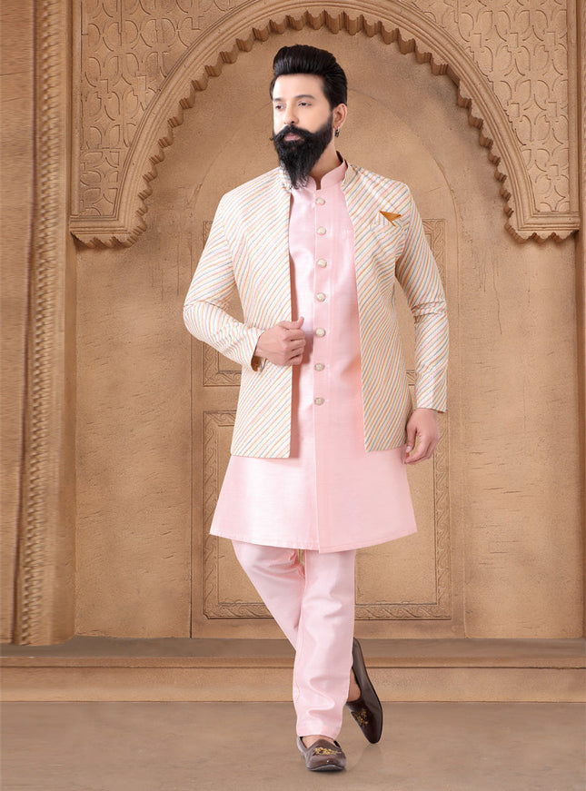 Pink Silk Mens Indo Western