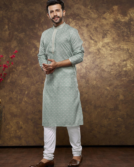Teal Mint Cotton Printed Kurta Pajama Set