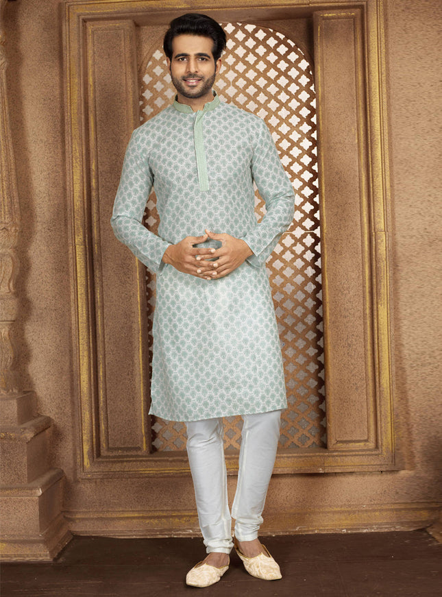 Teal Mint Cotton Printed Kurta Pajama Set