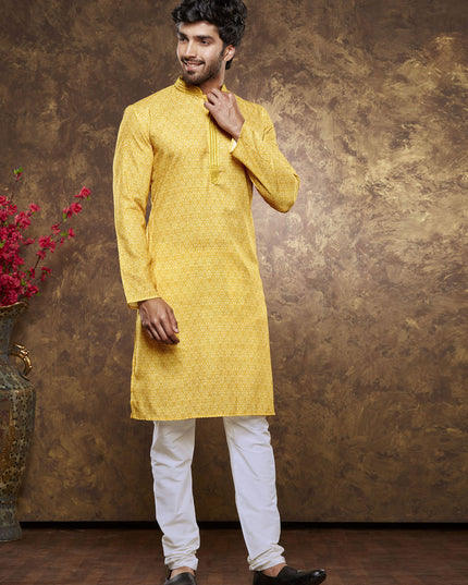 Sunny Yellow Cotton Printed Kurta Pajama Set