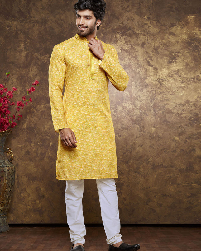 Sunny Yellow Cotton Printed Kurta Pajama Set