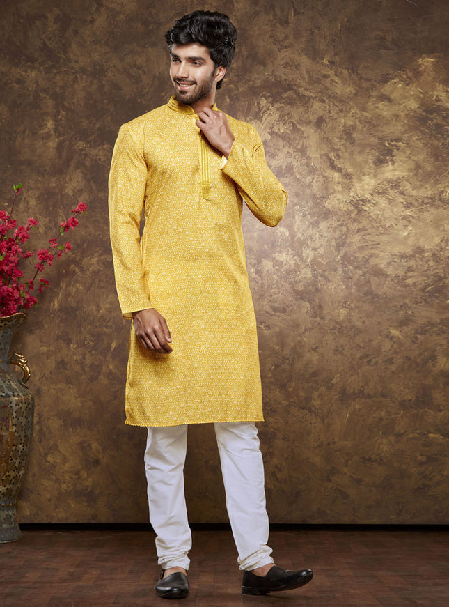 Sunny Yellow Cotton Printed Kurta Pajama Set