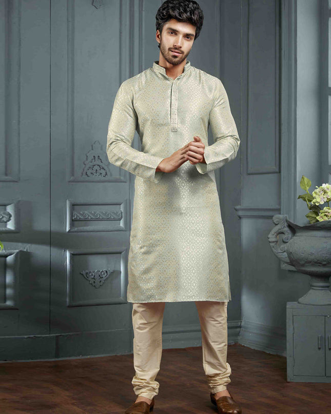 Pastel Green Jacquard Mens Kurta Pajama Set