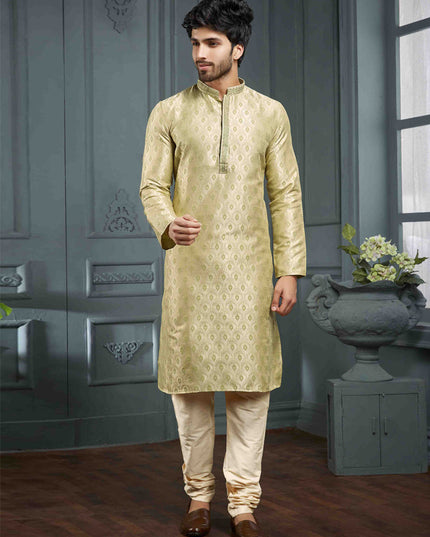 Pistachio Green Jacquard Mens Kurta Pajama Set
