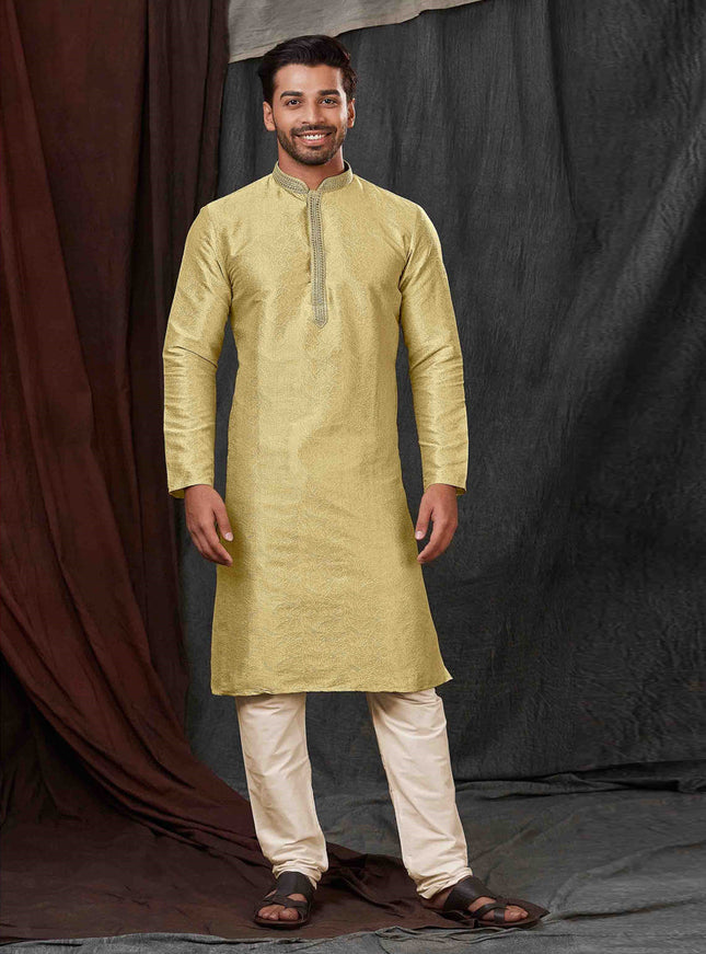 Pastel Green Jacquard Mens Kurta Pajama Set
