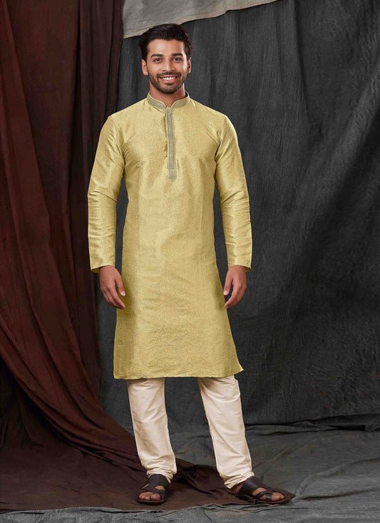 Pastel Green Jacquard Mens Kurta Pajama Set