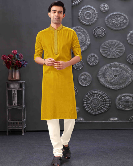 Mustard Blend Silk Mens Kurta Pajama Set