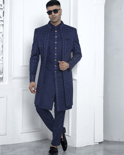 Royal Blue Art Silk Mens Indo Western Outfit